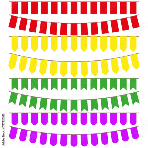Bunting garland banner. Bright flags Vector. Party decoration element. Colorful pennant array