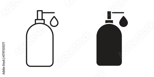 Liquid soap bottle icons with simple flat and thin stroke style