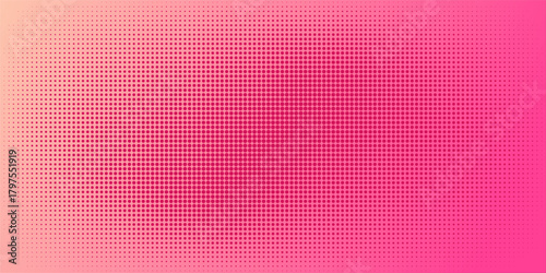 Pink orange polka dots gradient halftone background. Pop art cartoon dot texture with comic graphic design, Horizontal abstract pattern wall for cover digital technology.