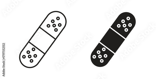 Medical patch icons with simple flat and thin stroke style