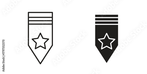 Military rank badge icons with simple flat and thin stroke style