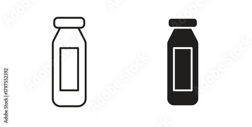 Milk bottle icons with simple flat and thin stroke style