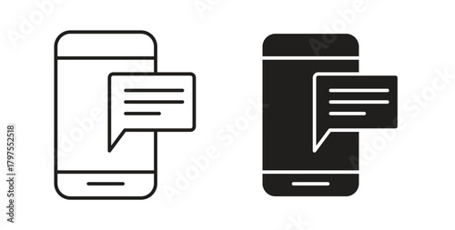 Mobile message notification icons with simple flat and thin stroke style