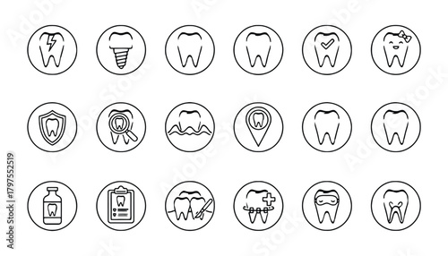 Dental services icons vector set for dentist and oral care