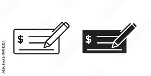 Money check icons with simple flat and thin stroke style