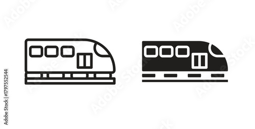Monorail icons with simple flat and thin stroke style