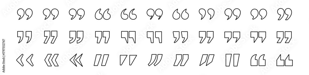 Naklejka premium Quote mark line vector icon set, quotation mark collection, outline simple illustration, isolated quote icons, vector graphic on transparent background