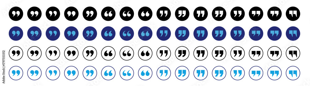 Naklejka premium Quotation marks round icon buttons set blue and black vector collection on transparent background