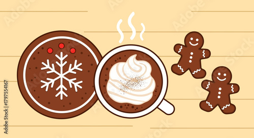 Warm up with sweet gingerbread cookies and hot chocolate! Perfect for holiday cards, festive recipes, and cozy winter promotions. Share the holiday cheer with family and friends.