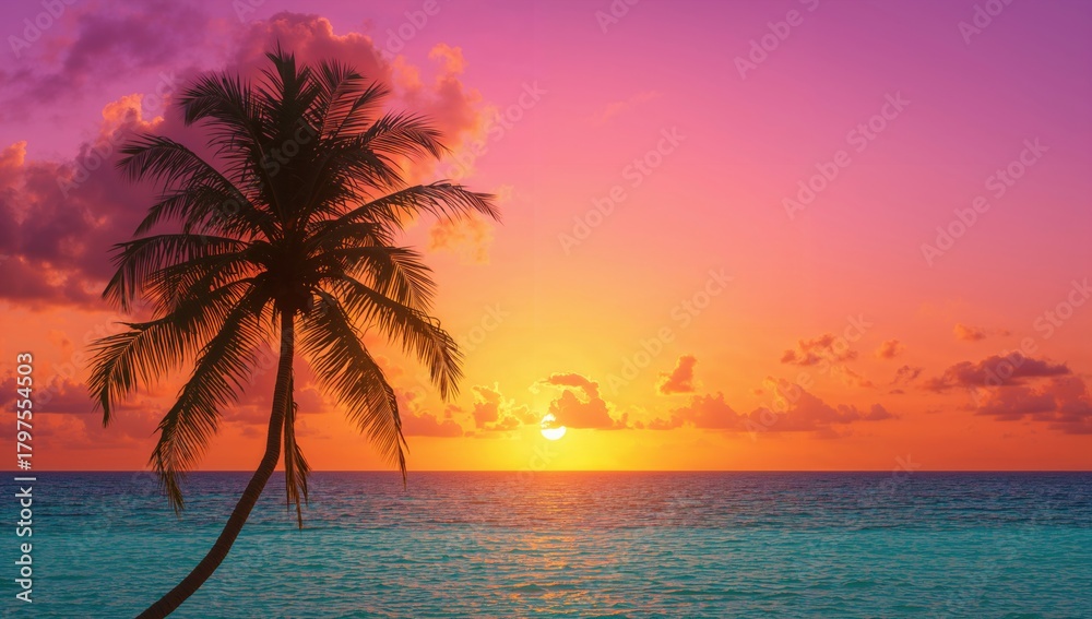 Obraz premium Tropical sunrise over the horizon, capturing the beauty of dawn's light