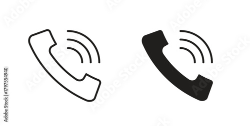 Phone call icons with simple flat and thin stroke style