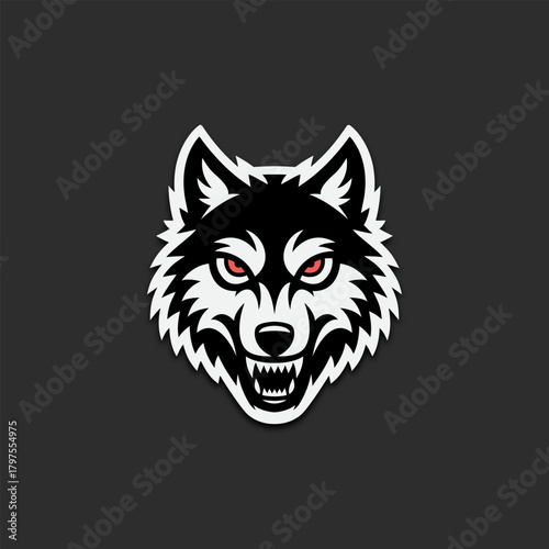 Head of Strong Wolf with Red Eyes