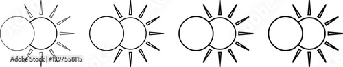 Solar eclipse icon. Sun and moon celestial symbols. Ring of Fire Eclipse Sign. Moon Obscuring Sun Icons
