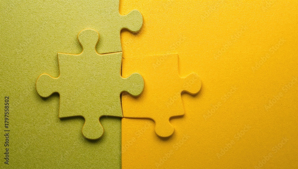 Fototapeta premium Three puzzle pieces connected on a surface, symbolizing collaboration and teamwork
