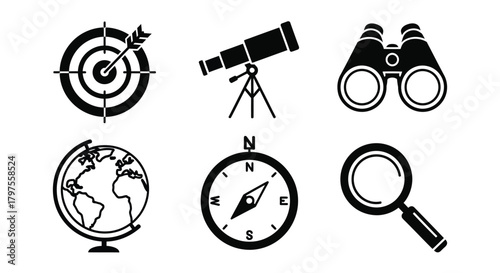Exploration tools vector icons navigation and discovery symbols