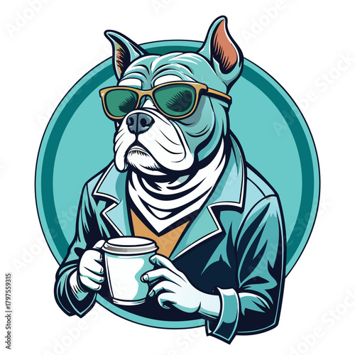 Stylish and cool ink drawing of a bulldog with a confident and charming personality