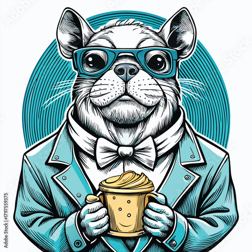 Stylish and cool ink drawing of a bulldog exuding confidence and personality in a unique artistic style