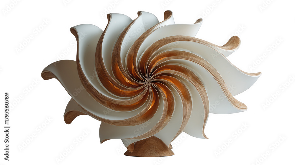 Obraz premium Spiral wooden sculpture with white petal design