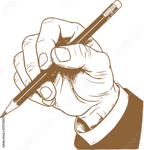 Hand holding a pencil ready to write or draw  vector illustration