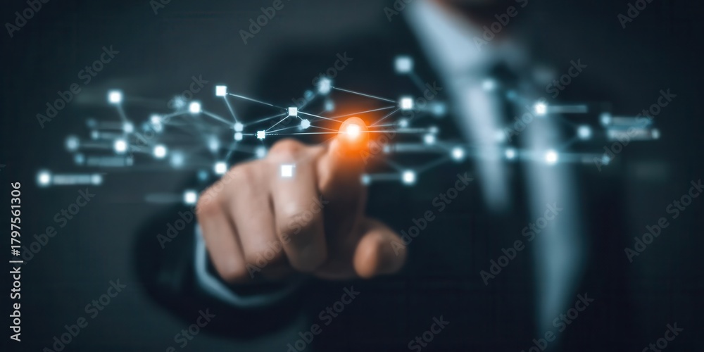 Fototapeta premium Futuristic nodes in a high tech cluster demonstrating isolation and certificate management with continuous connectivity and digital handshake