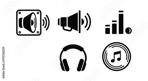 Sound audio music volume icon set vector design illustration