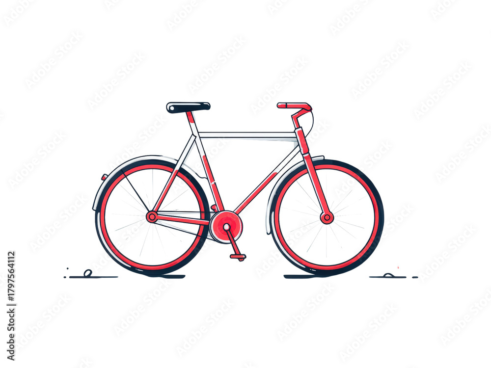 Obraz premium A red and white bicycle with a red seat and red handlebars