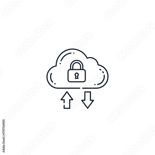 Cloud storage with padlock symbol for secure data transfer  