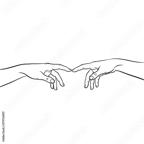 Hands reaching out to each other in a minimalist line art style  