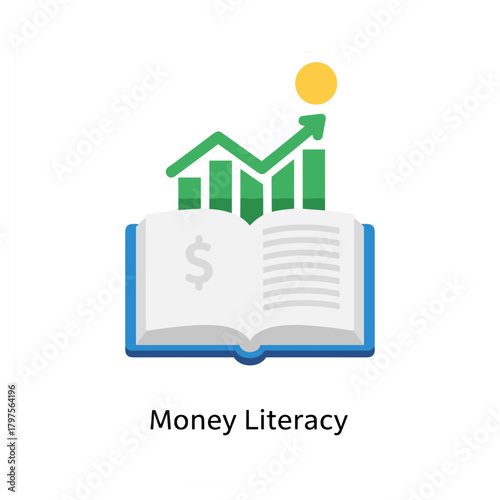 Open book with dollar sign and financial growth chart illustration  