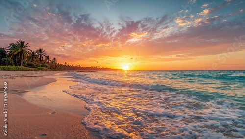 Fototapeta Naklejka Na Ścianę i Meble -  Nature sunrise over the ocean, emphasizing tranquility