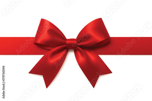 Red Satin Gift Bow with Horizontal Ribbon Isolated on Transparent Background
