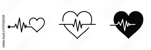 Hearth beat icon, health medical heartbeat symbol isolated on white background. Pulse rate monitor. Vector illustration.