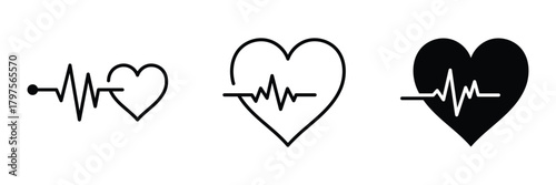 Seamless heartbeat or ECG heart rate line graph vector. Heart beat icons set.  Medical heart signs. Vector illustration