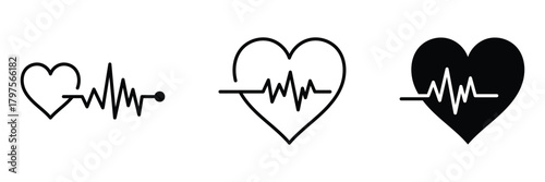 Heart rate icon sheet multiple style collection. Heart rate icon. Simple solid style. Heart pulse, electrocardiogram sign, healthcare and medical concept.