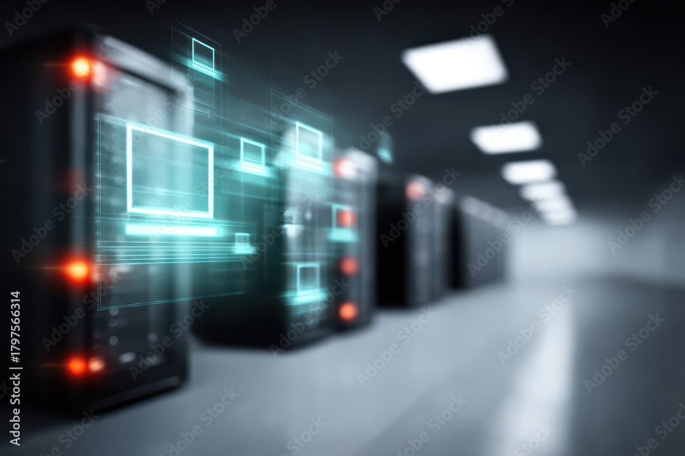 Fototapeta premium Multi computing servers enhance rendering performance while managing the database index with GPUs