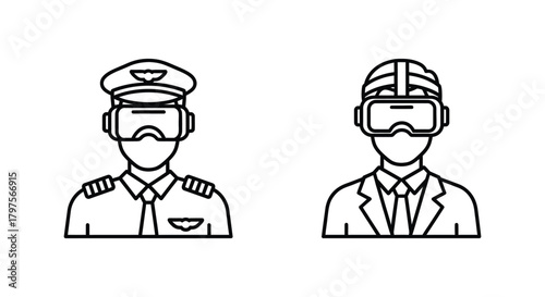 Pilot and business man in vr headset virtual reality simulation