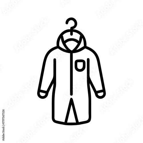 Hazmat suit hanging on a hook in minimalist line art style  
