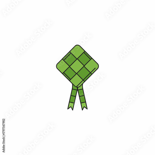 Woven green Ketupat rice dumpling illustration, a traditional food symbol for the Islamic Eid al-Fitr celebration
