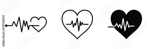 EKG line heart icon. Heart pulse icon, on white background, flat line design, vector illustration, eps 10