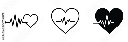 ECG heartbeat make a heart. Pulse trace. Black heartbeat line icon. Cardio symbol. Healthy, wealth and medical concept