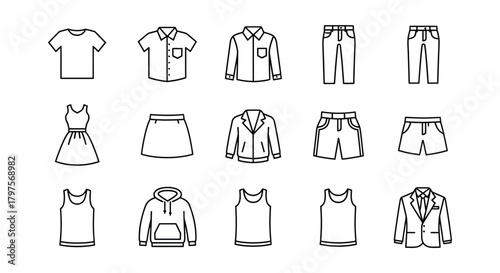 Clothing apparel line art vector icons fashion minimalist set