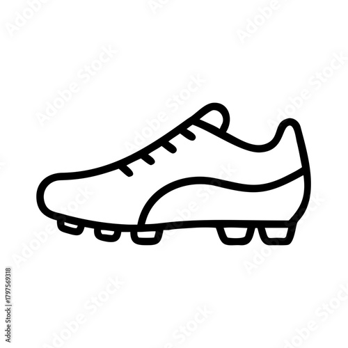 Outline of soccer shoe with cleats on white background  