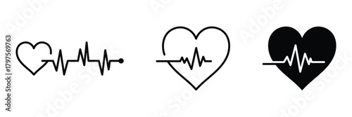 Heart rhythm sign. Heart pulse. Heartbeat line, cardiogram. Beautiful healthcare, medical background. Modern simple design. Minimal icon depicting pulse rate measurement inside a heart outline.
