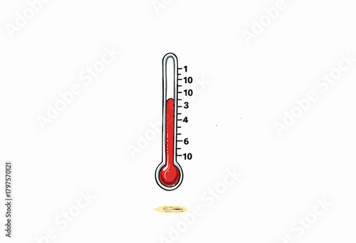 Illustration of a Thermometer Indicating Temperature Rise with Red Column and Numerical Markers on White Background