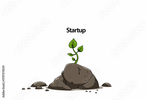 Emerging Green Plant Sprouting from Rocky Terrain Symbolizing New Beginnings and Growth in a Challenging Environment