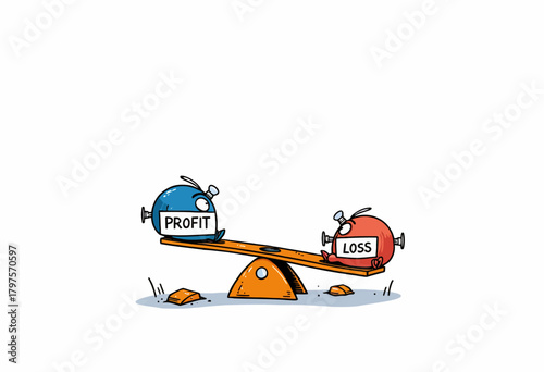 Illustration of Profit and Loss Seesaw Balancing Financial Concepts in Business Decision Making Amidst Economic Conditions