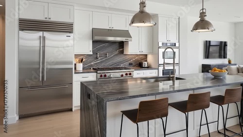 Stunning modern kitchen design featuring sleek countertops and state-of-the-art stainless steel