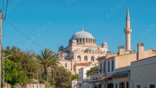 Fototapeta Naklejka Na Ścianę i Meble -  Suleymaniye Mosque featuring a blue sky, summer ambiance, highlighting architectural beauty and cultural significance