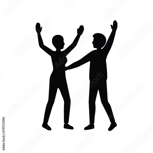 silhouette friends high fiving on white background
