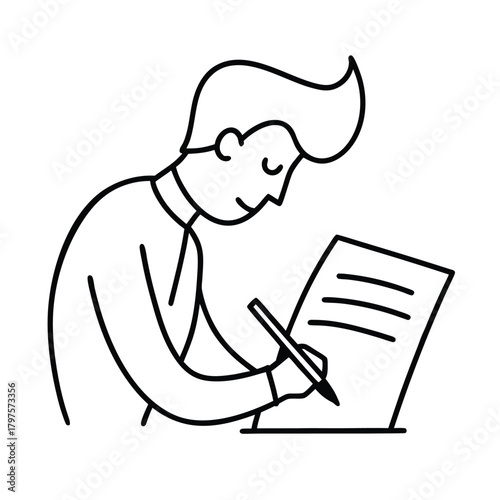 Founder Signing Paper Minimal Line Drawing